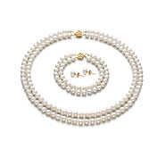 14k 6.5 - 7mm AA White Freshwater Pearl Three-Piece Jewelry Set