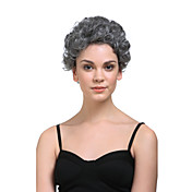 sin tapón sintético de alta calidad a corto gris aspecto natural con peluca blanca pelo rizado (ms158)