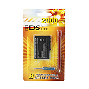 erstatning oppladbar batteripakke (2000mAh) og skrutrekker og pekepenn for Nintendo DS Lite