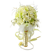 elegante, de color amarillo / verde ronda ramo de boda / ramo de novia con la decoración de gasa cuentas (0797-sim035)