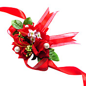 Elegant Red Silk Rose With Chiffon Decoration Wedding/ Bridal Wrist Flower