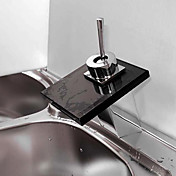 Waterfall Bathroom Sink Faucet with Black Glass Spout