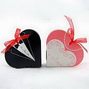 Tuxedo & Gown Heart Shaped Favor Box With Organza Ribbon (Set of 12)