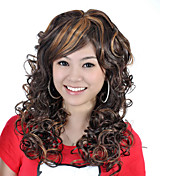 capless long, sombre, brun synthétique de haute qualité avec des reflets dorés perruque cheveux bruns bouclés (0463-lpp663)