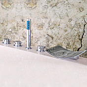 Contemporary Chrome Finished Two Handles Waterfall Widespread Tub Faucet
