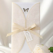 elegante Elfenbein Schmetterlingsdruck Dreifachfalz Hochzeitseinladung (set of 50)