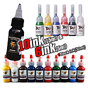 17 Bottles of Tattoo Ink / 10*15mL, 6*5mL and 1*30mL