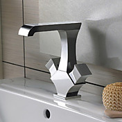 Contemporary Solid Brass Bathroom Sink Faucet - Chrome Finish