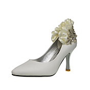 Elegant Leatherette Upper Stiletto Heel Closed Toe With Rhinestone/ Ruffles Wedding/ Party Shoes