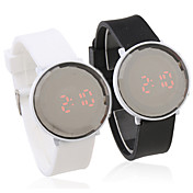Pair of Jelly Sports Style Crystal Round Mirror Face Red LED Wrist Watch - Black & White