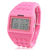 Block Bricks Design Band Wrist Watch with Night Light (Pink)