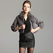 3/4 Sleeve Fox Shawl Collar Rabbit Fur Coat