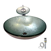 zilver gehard glazen vat zinken met waterval kraan, pop - up afvoer en montage ring