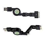 3-em-1 USB rectractable a maçã 30pin/micro usb / mini usb cabo (80cm/black)