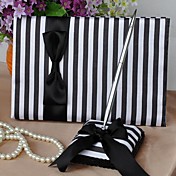 Classic Black & White Stripe Guest Book And Pen Set