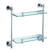 2-tier in ottone cromato satinato ripiano in vetro con cilindro tondo colonna di base comune a breve