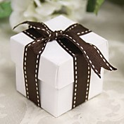 White Square Favor Box With Chocolate Ribbon (Set of 12)