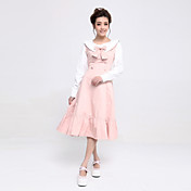 Long Sleeve Tea-length Beige White Cotton Polyester Sweet Lolita Dress