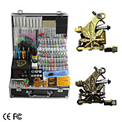 2 Cast Iron Tattoo Gun Kit with LCD Power Supply and 40 Ink