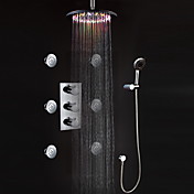 LED Wandhalterung Thermostat Brausebatterie mit Seitenbrausen (verchromt)