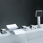 Contemporary Waterfall Tub Faucet with Hand Shower - Chrome Finish
