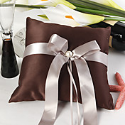 Ehering Kissen in schimmerndem Satin-Schokolade mit Sahne Schärpe und Perle