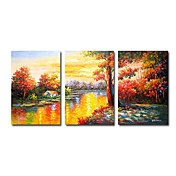 dipinto a mano olio pittura di paesaggio con struttura allungata - set di 3