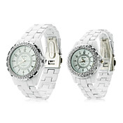 Pair of Fashionable Metal Analog Quartz Wrist Watches with Diamonds (White)