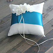 Rhinestone flor cojín azul con hoja