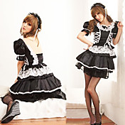 Cute And Sexy Black Polyester Maid Suit with White Lace (2 Pieces)
