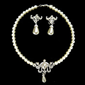 Ivory Pearl Two Piece Shimmer Ladies Necklace and Earrings Jewelry Set (38 cm)