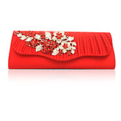 Fashionable Silk Evening Bag With Shinny Stone Flower Front