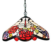 Tiffany Pendant Light with 2 Light in Dragonfly Floral Patterned Shade