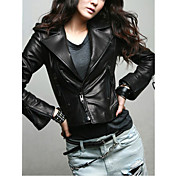 Long Sleeve Turndown Collar PU Jacket With Buttons