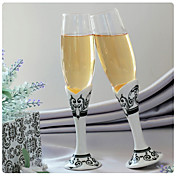 Wedding Toasting Flutes With Black & White Damask Print Stem