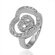 Gorgeous Rhinestone 18K Gold Plate Heart In Heart Fashion Ring