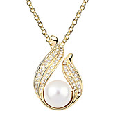 Austrian Crystal With Real Platinum Plated Anti-Allergy Ladies Necklace Pearl Beauty (More Colors)