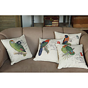 conjunto de 4 chique pássaros fronha de algodão / linho decorativo