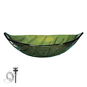 Particular Leaf Tempered Glass Finish Vessel Sink With Pop up and Mounting ring