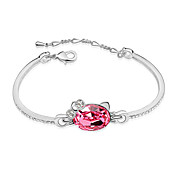 Austrian Crystal With Real Platinum Plated Anti-Allergy Ladies Bracelet Sweetheart Cat (More Colors)