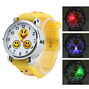 børn smilende ansigt stil silikone analog quartz armbåndsur med blinkende LED lys (gul)