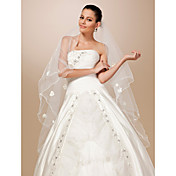 One-tier Tulle Pencil Edge Waltz Wedding Veil With Satin Flower