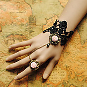 Handmade Black Lace Pink Blossom Gothic Lolita Bracklet