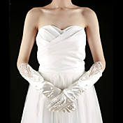 Satin Fingertips Elbow Length With Pearls Bridal Gloves (More Colors)