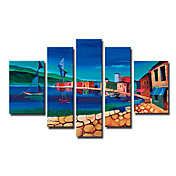 Hand-painted Landscape Oil Painting with Stretched Frame - Set of 5