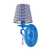 60W Modern Crystal Wall Light with Fabric Shade in Blue Check Pattern
