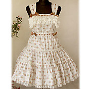 Sleeveless Knee-length White Floral Cotton Sweet Lolita Dress with Bow