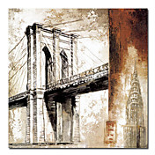 impresso arquitetura cidade de Nova Iorque brooklyn ponte da arte da lona com moldura esticado