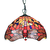 60W Tiffany Pendent Light with 1 Light in Red Dragonfly Pattern