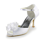 Satin Low Heel Peep Toe With Satin Flower Wedding Party Women's Shoes